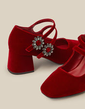 Symone Velvet Mary Jane Block Heels, Red (RED), large