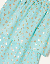 Foil Heart Print Frill Playsuit, Blue (TURQUOISE), large