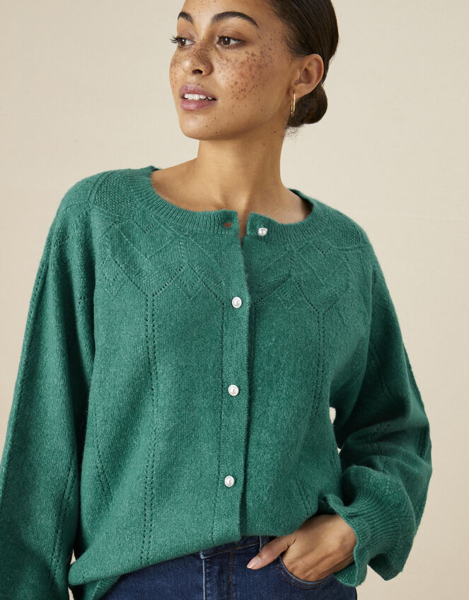 Pretty Pointelle Cardigan, Green (GREEN), large