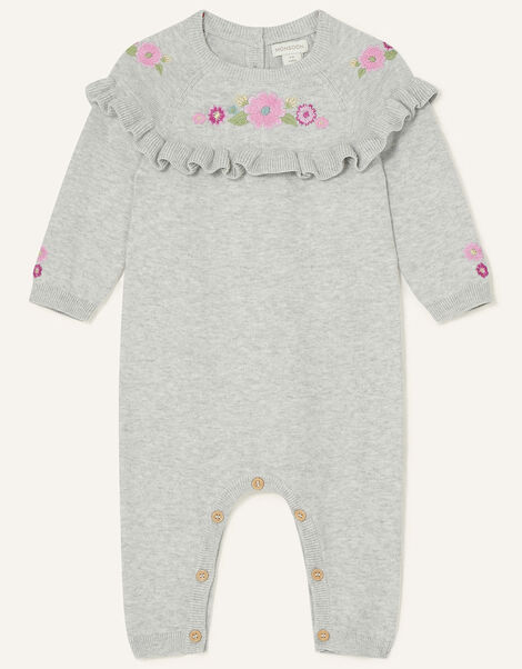 Newborn Floral Knit Sleepsuit Grey, Grey (GREY), large