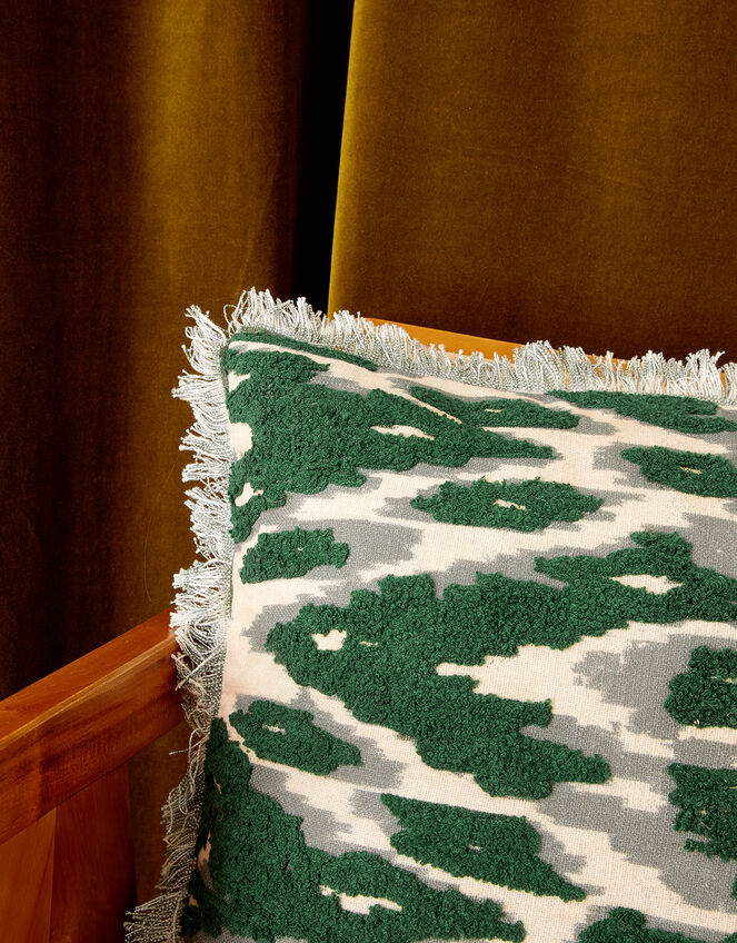 Ikat Print Fringe Cushion, , large