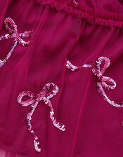 Bow Embellished Jersey Tulle Dress, Red (RED), large