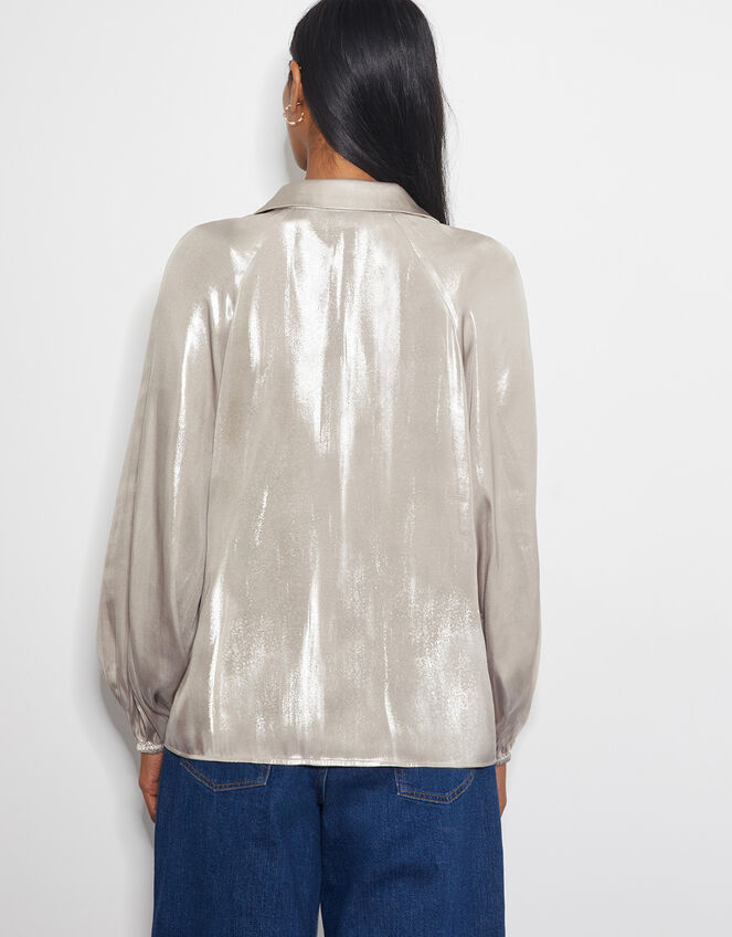 Lillie Metallic Collar Blouse, Natural (CHAMPAGNE), large