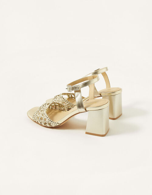 Wendy Woven Metallic Block Heel Sandals, Gold (GOLD), large