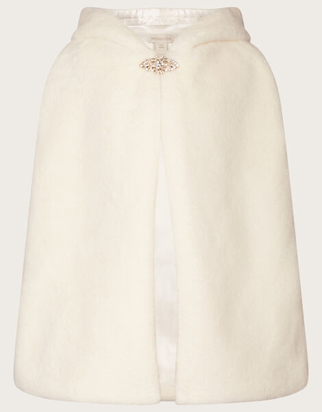 Land of Wonder Long Faux Fur Cape, Ivory (IVORY), large