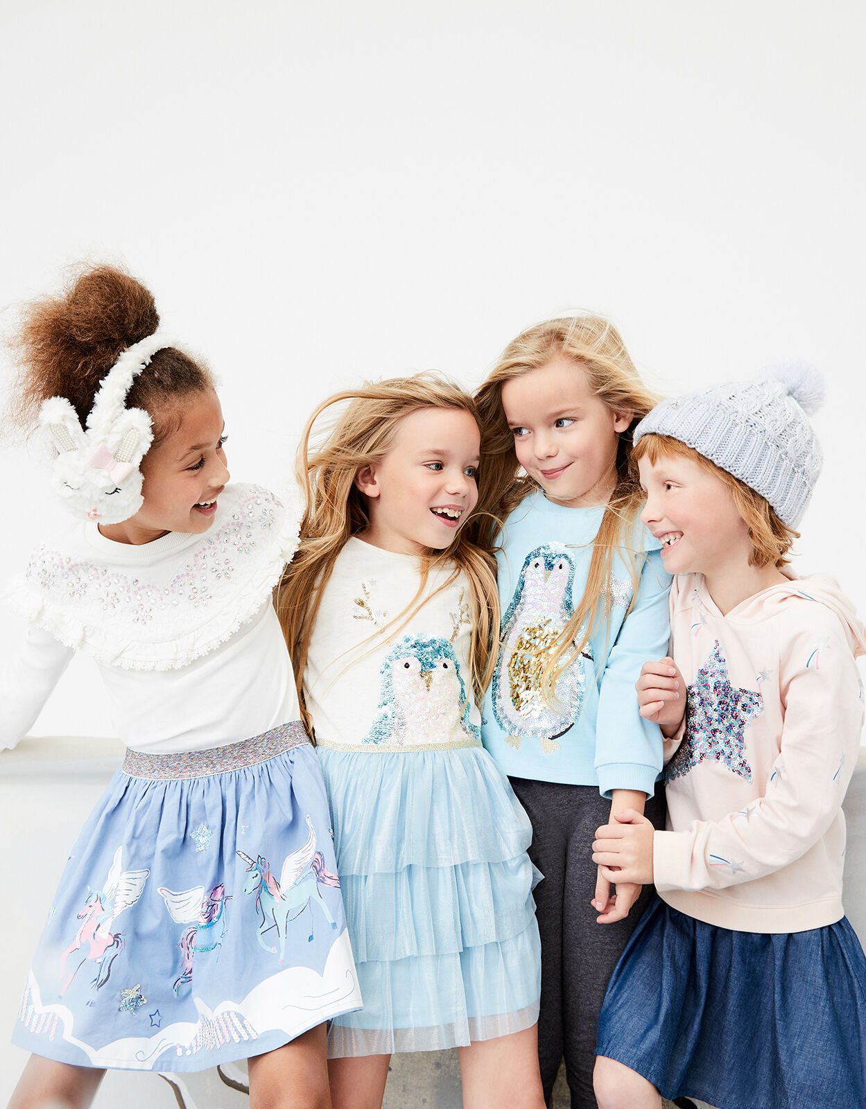 Sequin Penguin Christmas Top in Organic Cotton Blue Girls Tops T shirts Monsoon US
