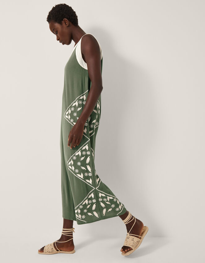 Rhea Embroidered Culotte Romper, Green (KHAKI), large