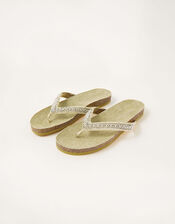 Embellished Toe-Post Flatform Sandals, Gold (GOLD), large