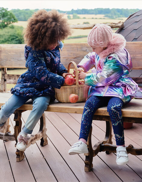 Foil Unicorn Padded Coat with Faux Fur Collar, Multi (MULTI), large