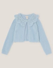 Embellished Collar Fuzzy Cardigan, Blue (BLUE), large