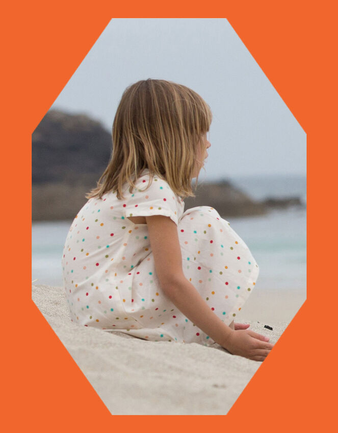 Little Green Radicals Rainbow Spots Smocked Dress, White (WHITE), large