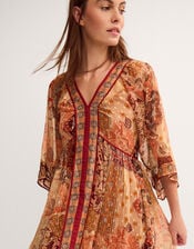 Evelina Shimmer Floral Print Midi Dress, Brown (BROWN), large