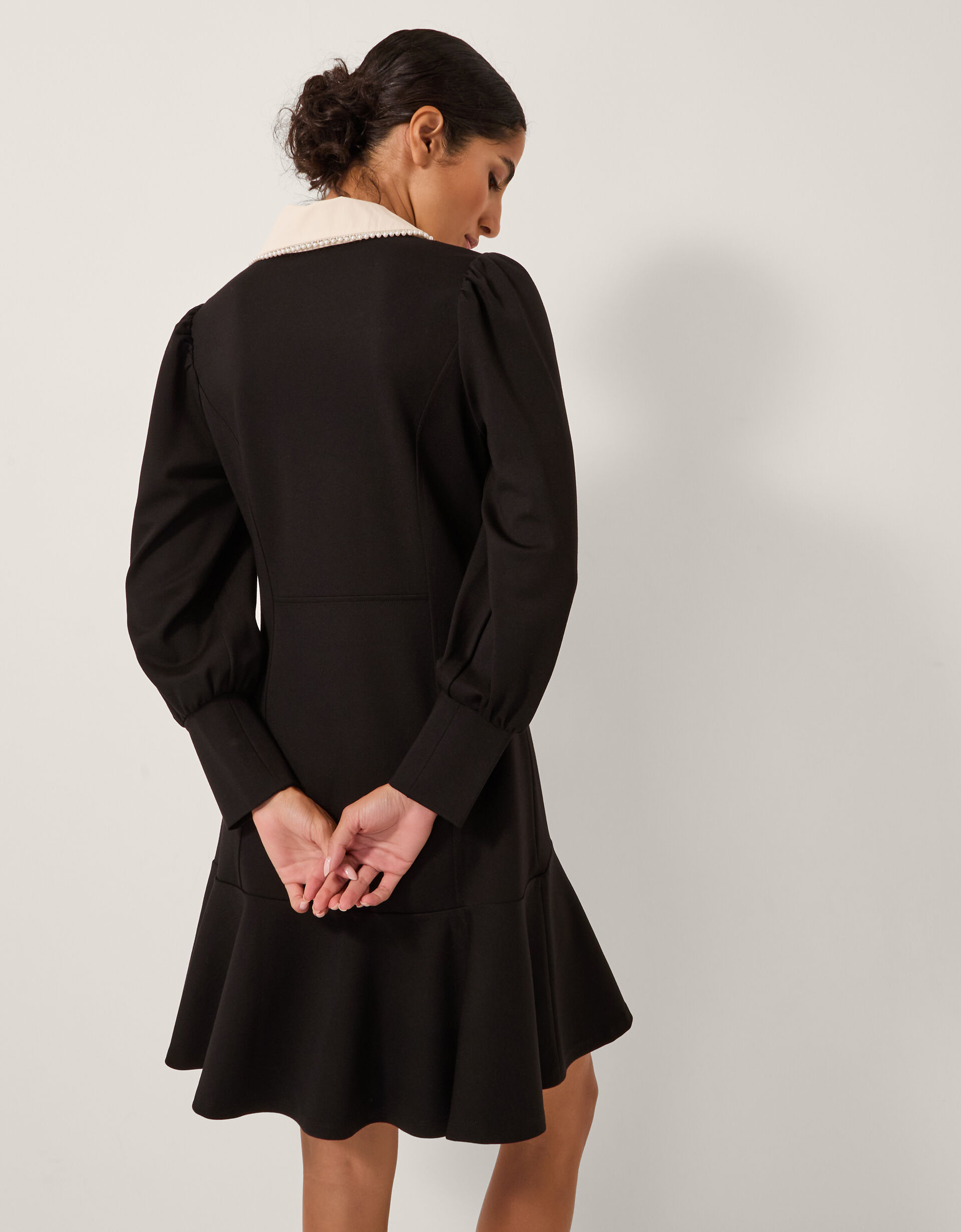 Priya Ponte Jersey Collar Mini Dress Black