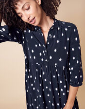 Spot Print Short Dress in Sustainable Viscose, Blue (NAVY), large