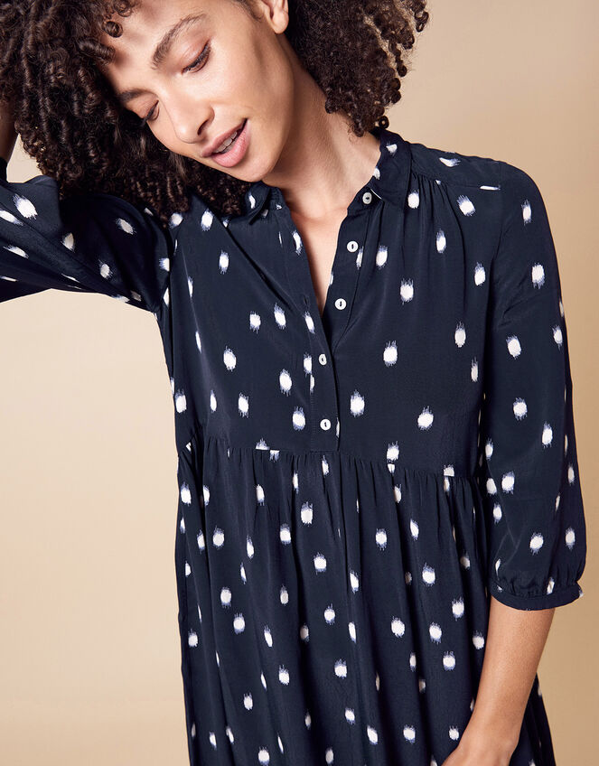 Spot Print Short Dress in Sustainable Viscose, Blue (NAVY), large