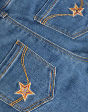 Star Detail Embroidered Jeans, Blue (BLUE), large