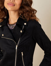 Stacey Suedette Biker Jacket, Black (BLACK), large