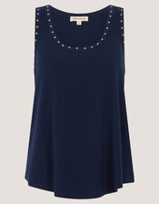 Sabia Stud Jersey Cami Top, Blue (NAVY), large