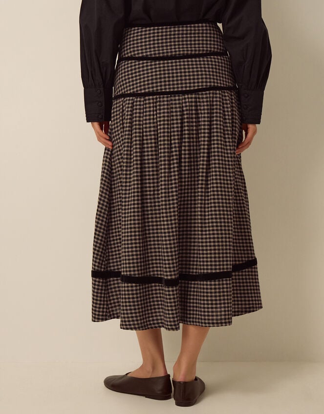Elise Check Print Midi Skirt , Black (BLACK), large
