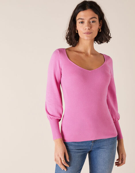 Sweetheart Neck Jumper Pink, Pink (PINK), large
