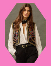 East Talia Velvet Embroidered Gilet, Black (BLACK), large