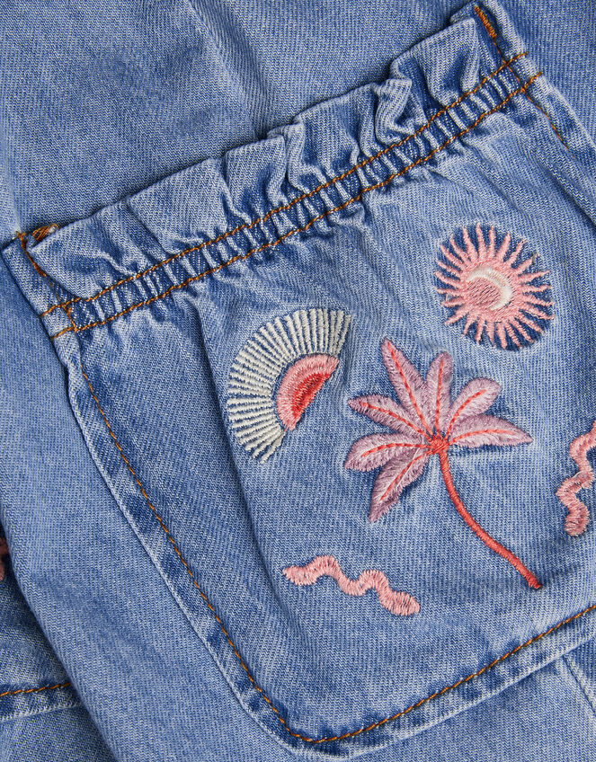 Embroidered Denim Cargo Joggers, Blue (BLUE), large
