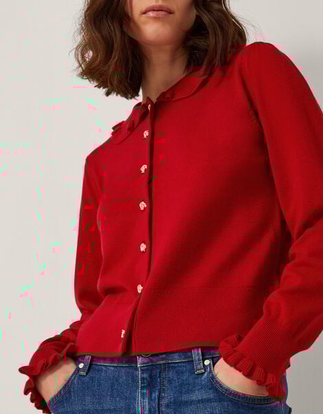 Clea Frill Collar Cardigan, Red (RED), large