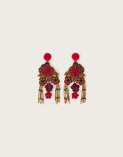 Beaded Flower Statement Earrings, , large