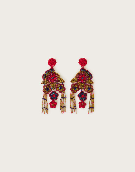 Beaded Flower Statement Earrings, , large