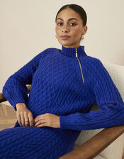 Zola Zip Neck Cable Dress, Blue (BLUE), large