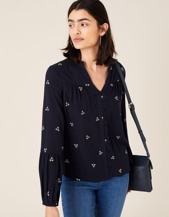 Embroidered Top in LENZING™ ECOVERO™, Blue (NAVY), large