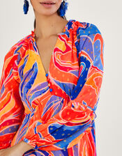 Ariel Print Tiered Dress, Orange (ORANGE), large