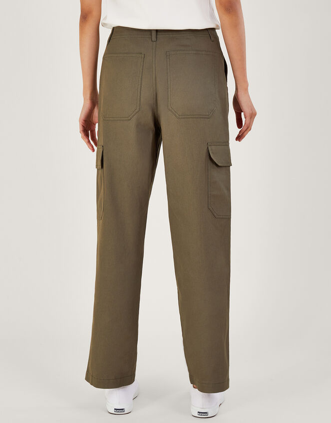 Cotton Twill Cargo Trousers, Green (KHAKI), large