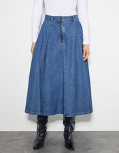 Sara Denim A-Line Midi Skirt, Blue (DENIM BLUE), large