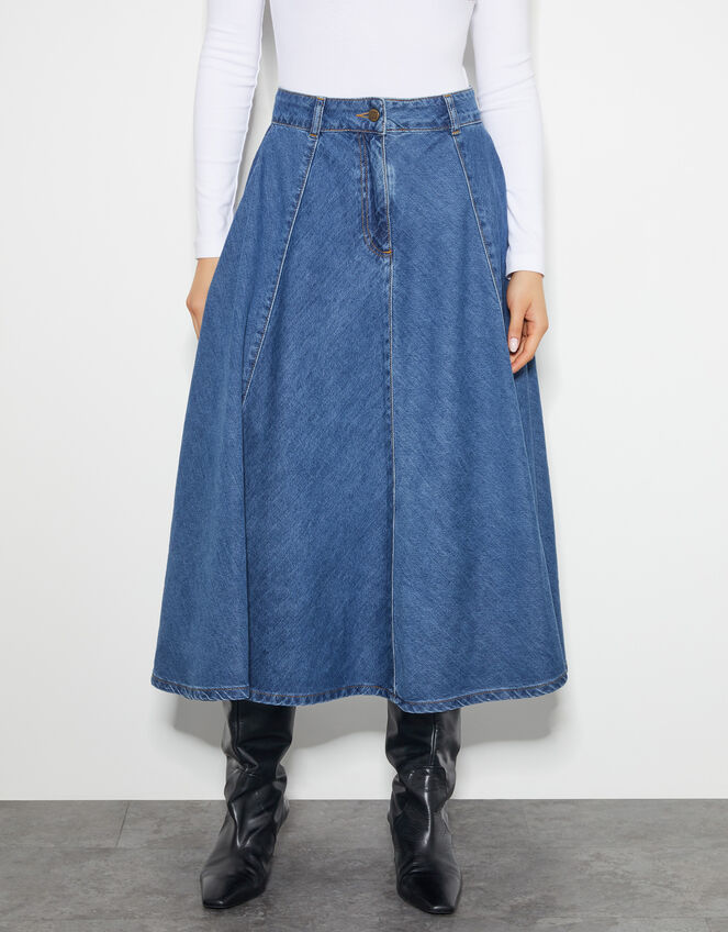 Sara Denim A-Line Midi Skirt, Blue (DENIM BLUE), large
