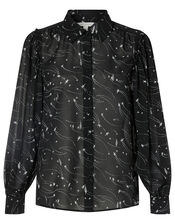 Star Print Embroidered Blouse, Black (BLACK), large