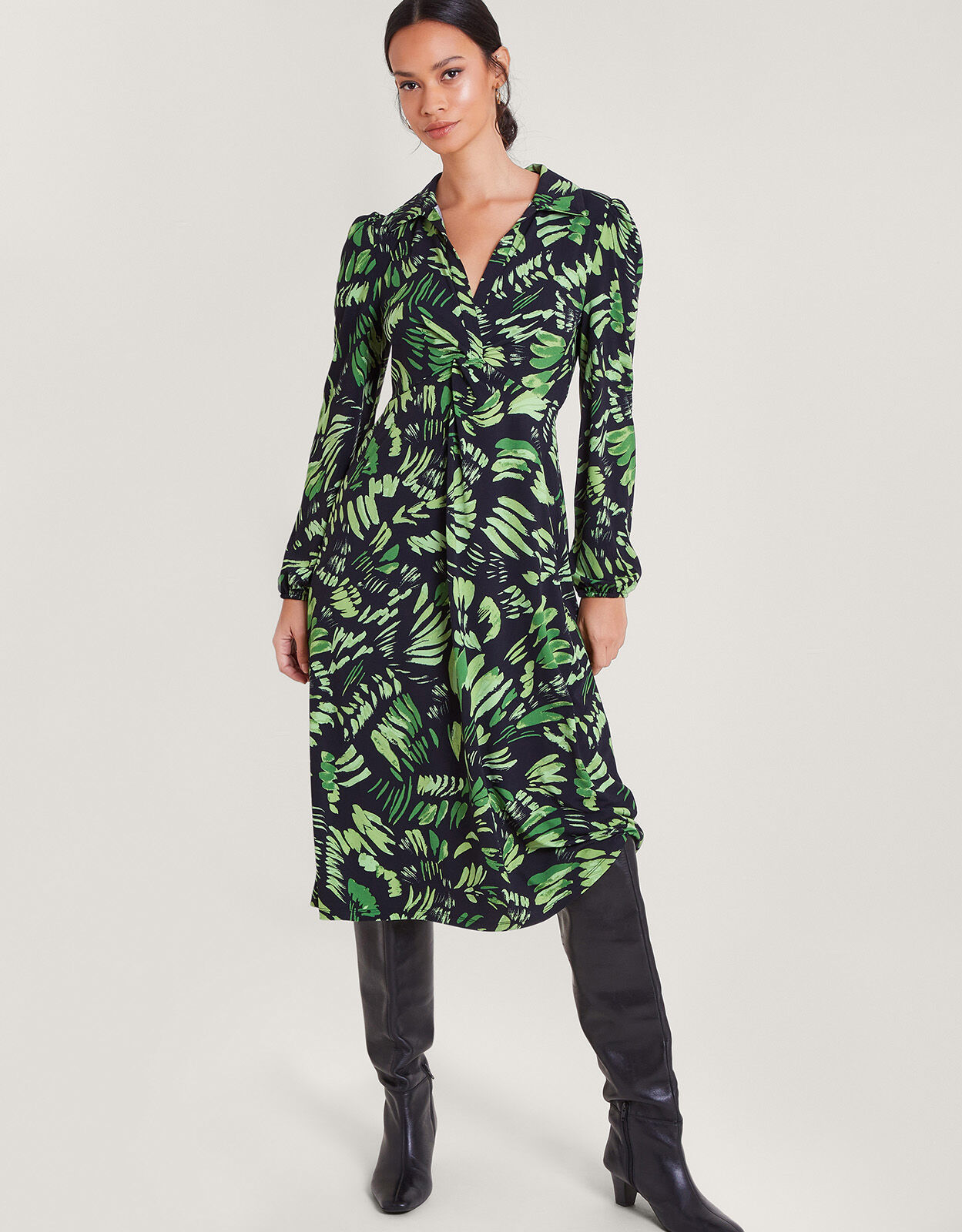 Ophelia Print Midi Dress Green