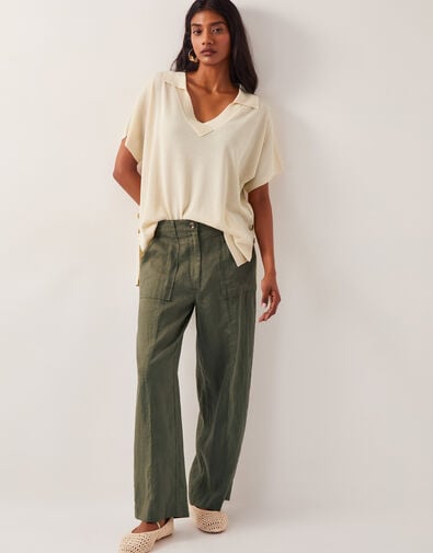 Jolie Regular Linen Wide Leg Pants, Green (KHAKI), large