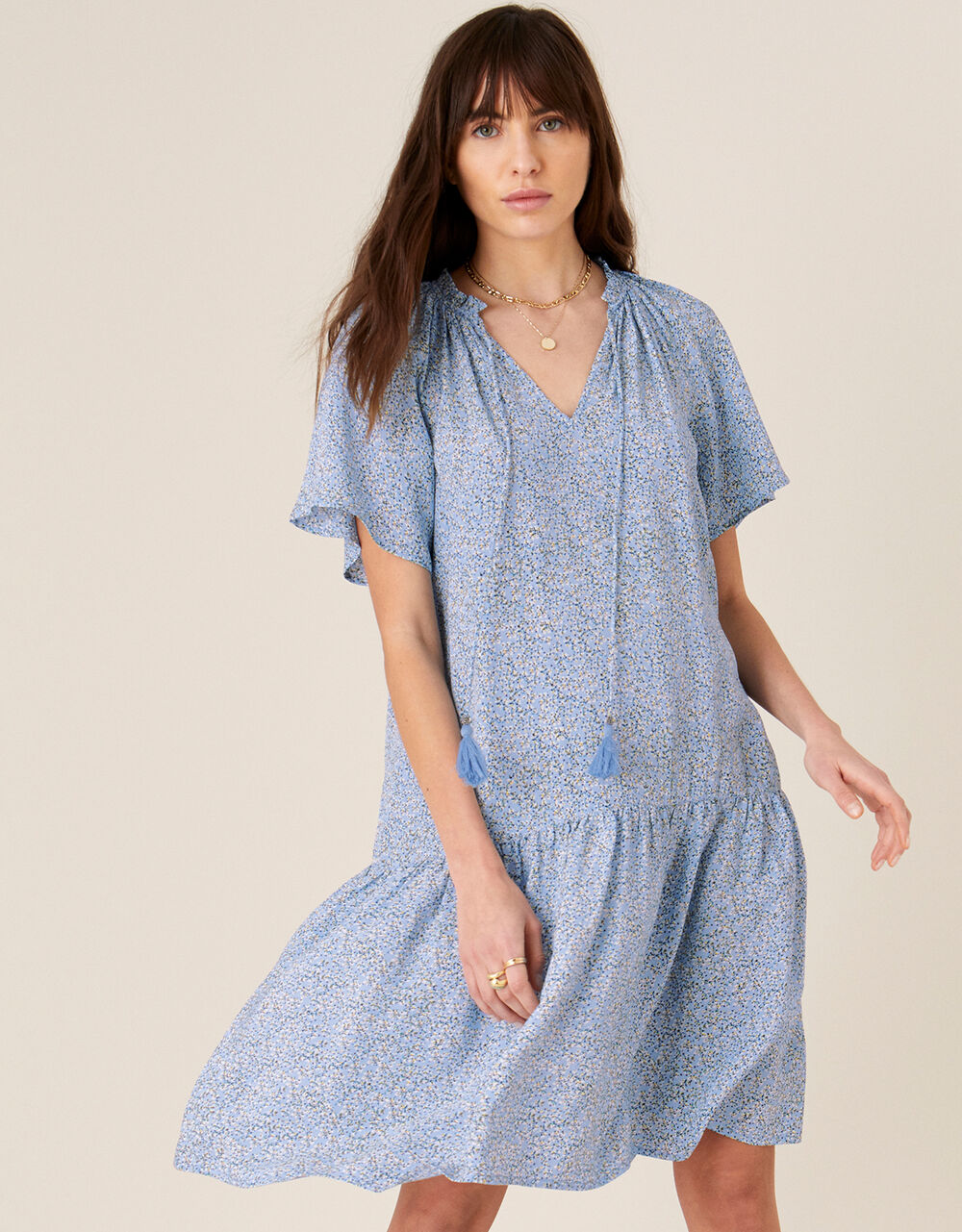 Ditsy Floral Dress in Sustainable Viscose Blue Day Dresses Monsoon