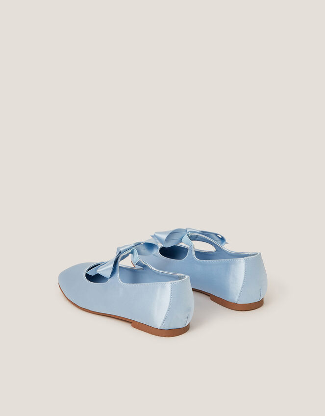 Satin Bow Ballet Flats, Blue (BLUE), large