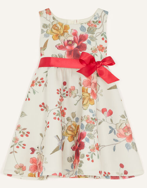 Baby Floral Kimono Print Scuba Dress, Ivory (IVORY), large