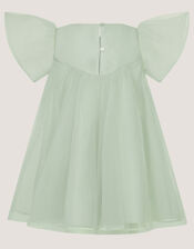 Baby Winnie Satin Bow Party Dress, Green (SAGE), large