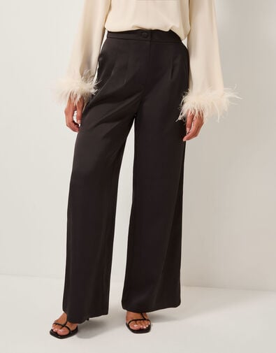 Maisie Satin Wide Leg Pants, Black (BLACK), large