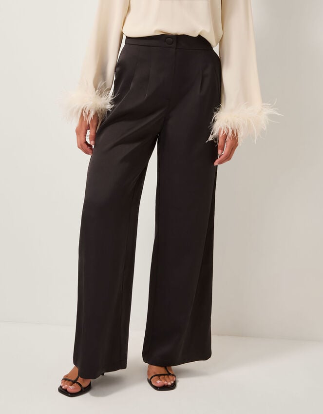 Maisie Satin Wide Leg Pants, Black (BLACK), large