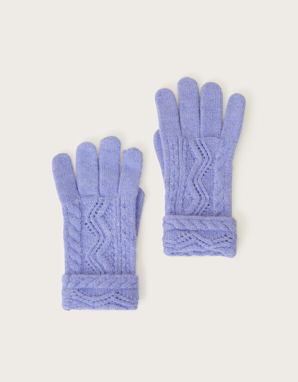 Cable Knit Gloves, Blue (BLUE), large