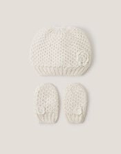 Baby Knit Beanie & Mitten Set, Ivory (IVORY), large