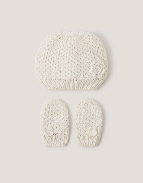Baby Knit Beanie & Mitten Set, Ivory (IVORY), large