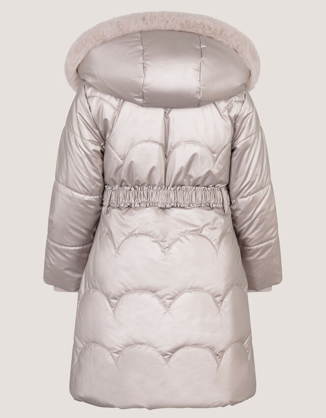 Metallic Belted Puffer Coat, Cream (CREAM), large