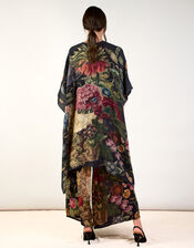 One Hundred Stars Primula Print Wool Throw Over, Black (BLACK), large