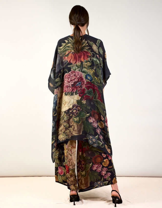 One Hundred Stars Primula Print Wool Throw Over, Black (BLACK), large